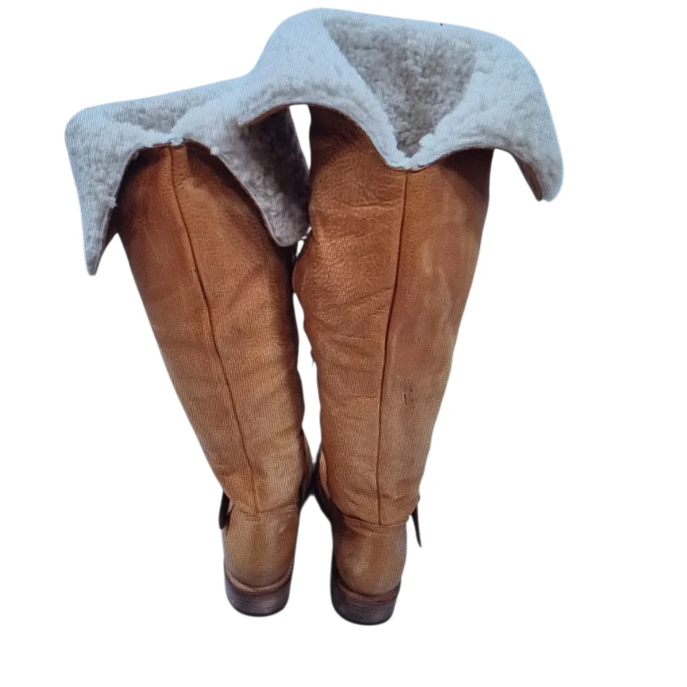 Freebird by Steven Tan Leather Over-The-Knee Boots with Cream Fur Cuff - Picture 4 of 6